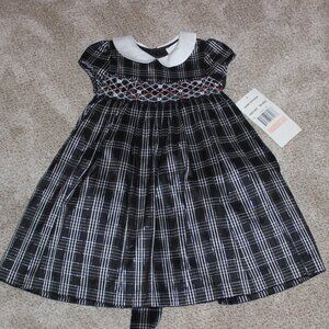 NWT Girls Rare Editions Black White Silver Smocked Plaid Holiday Dress size 2T